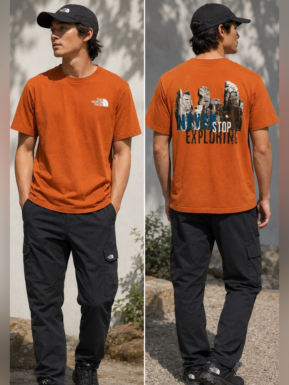 The North Face “Never Stop Exploring” Graphic Tee Orange Men’s Large